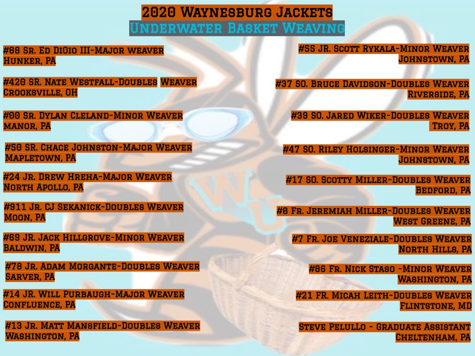 JacketWeavers's tweet photo. Ladies and gentlemen... your 2020 Waynesburg Jackets ๐๐งบ We are pleased to welcome our new Weavers @CoachJohnston_ @matt7mansfield @scottrykala @crwrestler017 @Jared_Wiker @HolsingerRiley @JayMillz66 @JoeVeneziale56 @NStaso @LeithMicah @AntonioPelullo #WUWeavers2020 https://t.co/S57yYk4YCo
