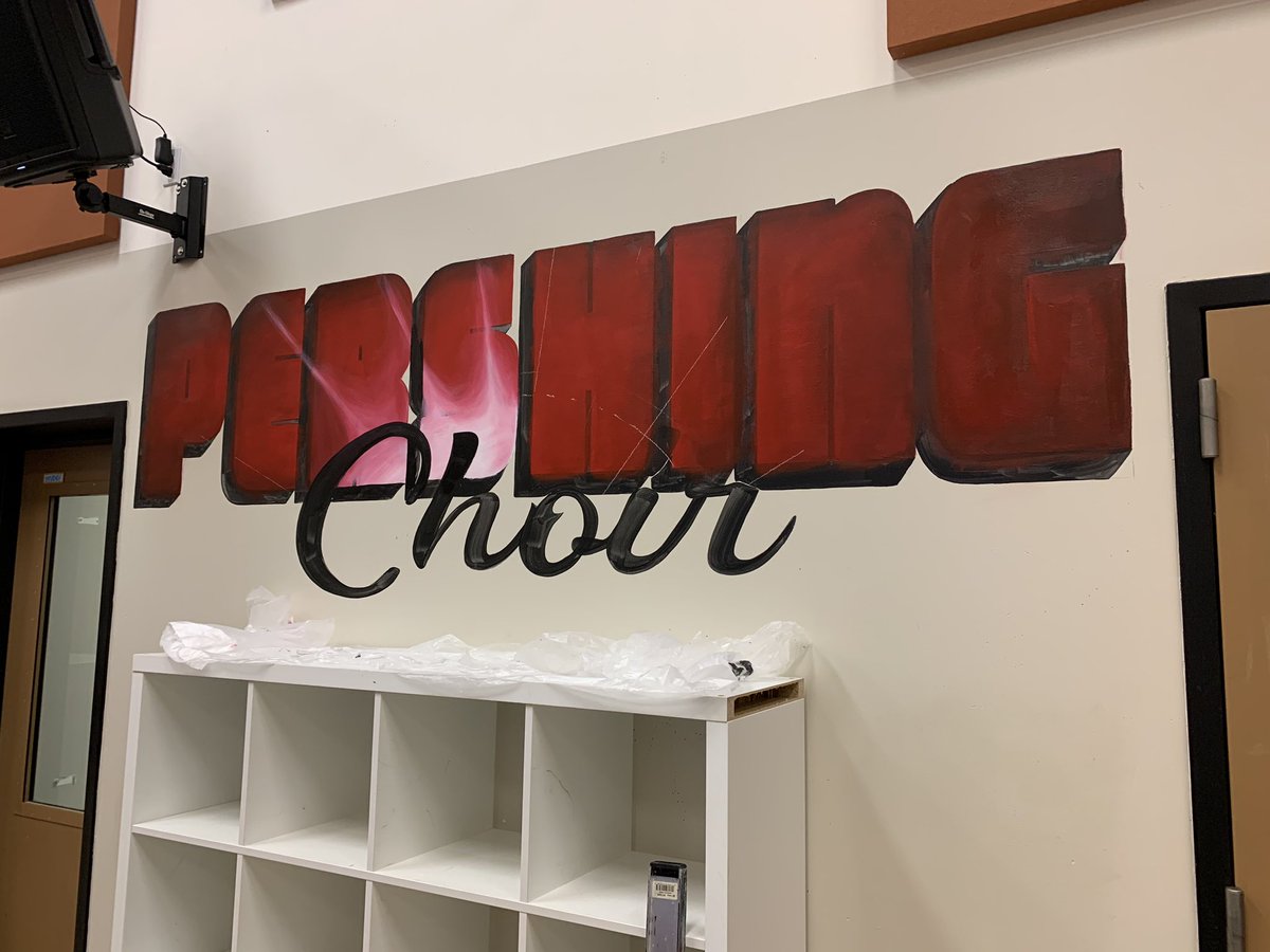 TBradleyMurals's tweet photo. My favorite red is #SherwinWilliams Primary Red!!! The @pershingchoir1 @PershingPandas is getting getting an impact wall. You can see today’s progress from the basecoat to the beginning of the details! ❤️🎶 ❤️ 🐼 https://t.co/CZSvoGKxIp