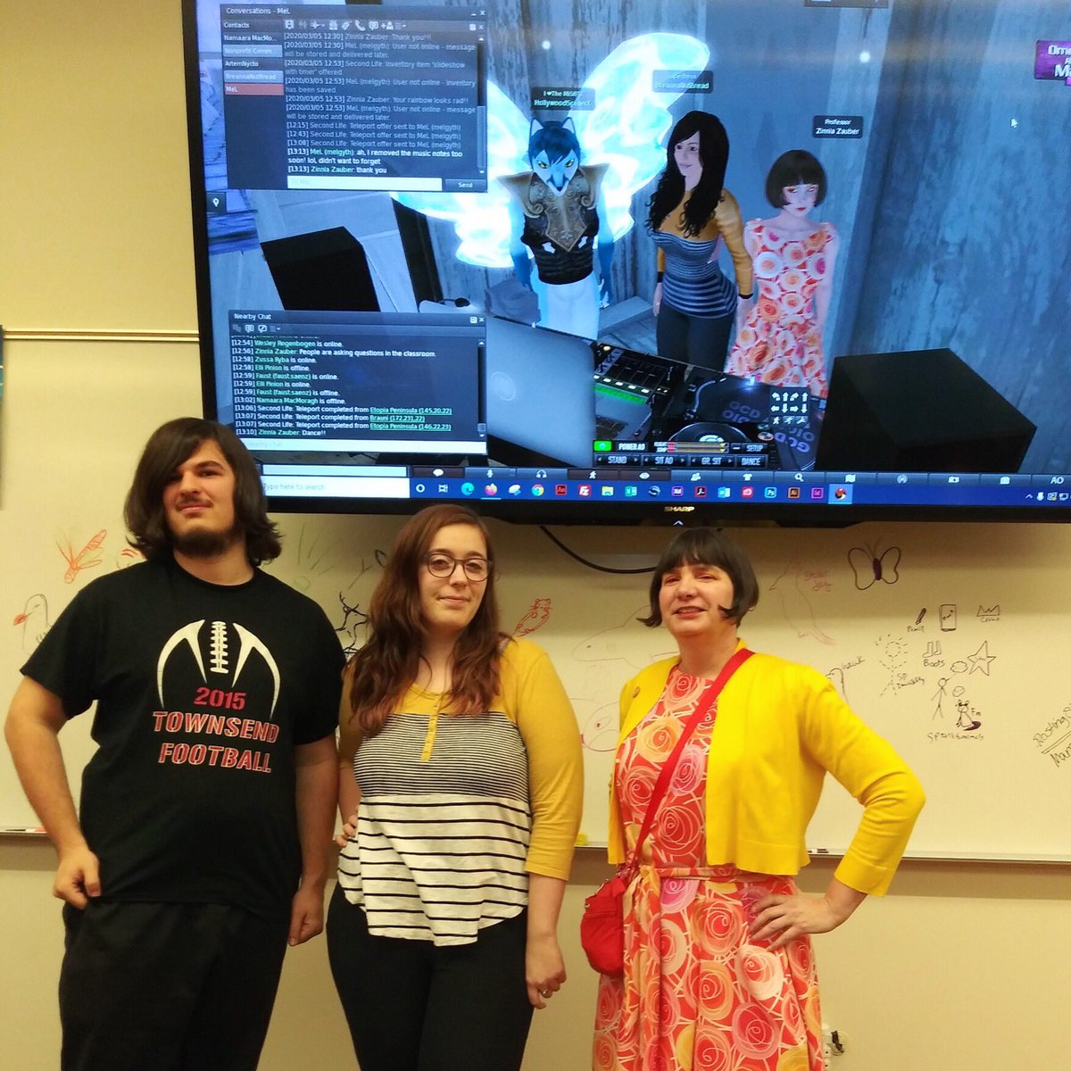 renneemiko's tweet photo. βHands on hips! Superhero stance!β All my @pencollege #PenColMedia students did an amazing job presenting their 3D Design #digitalstorytelling projects in @SecondLife ! Thank you to all supporting their work! Hunter and Breanna with me! #VW #XR #edtech #virturallearning #PCProud https://t.co/4FEYjzDDbG