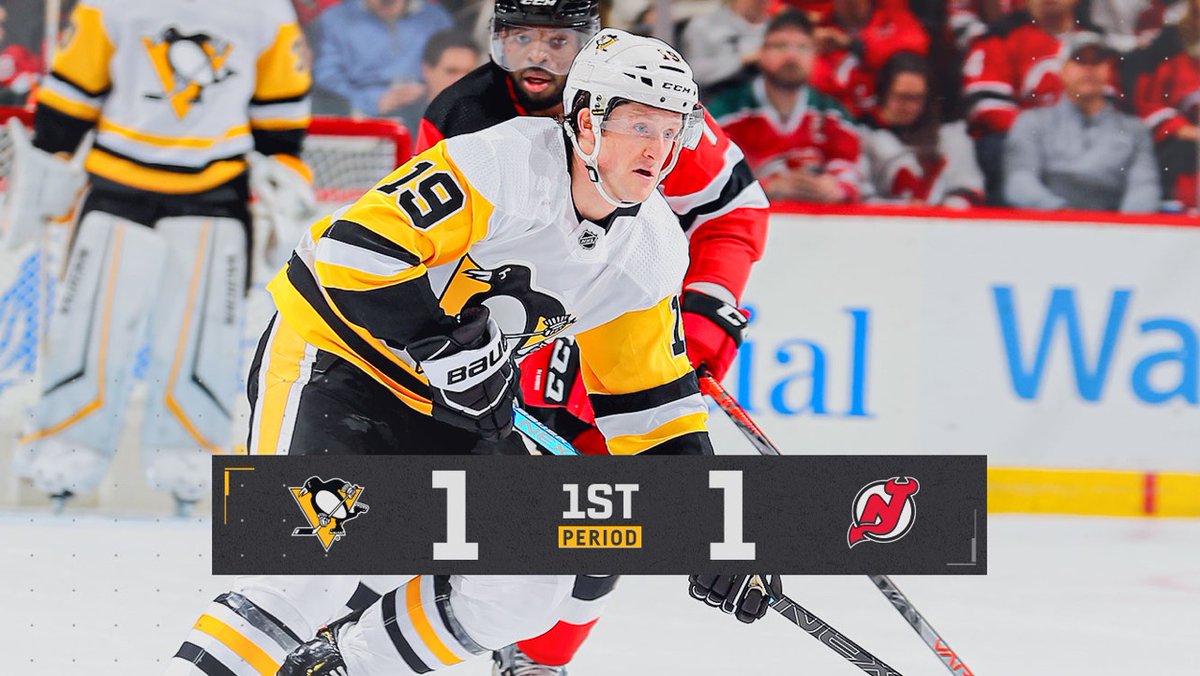 penguins's tweet photo. We're even at 1-1 after 20 minutes of play.

🚨: Rodrigues, Gusev
🍎: McCann, Zacha, Subban https://t.co/2gecJPvxoJ