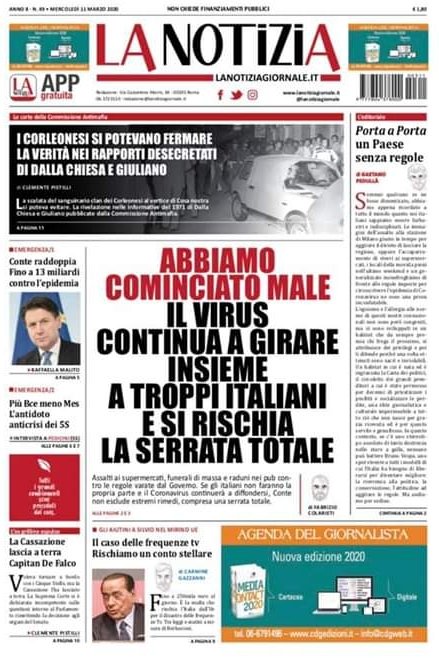 Ras_Dave_'s tweet photo. La Prima Pagina📰
de #LaNotizia del #11Marzo
ABBIAMO COMINCIATO MALE
IL VIRUS CONTINUA A GIRARE INSIEME A TROPPI ITALIANI
E SI RISCHIA LA
SERRATA TOTALE
🔹Conte Raddoppia
Fino a 13 Miliardi
Contro l'Epidemia
I Corleonesi si
potevano fermare
La Verità nei Rapporti Desecretati https://t.co/uvvr5a3StV