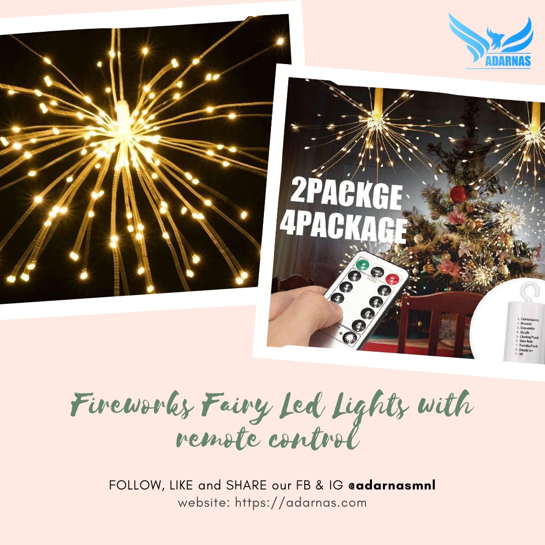 darnamnl's tweet photo. Fireworks Fairy Led Lights with remote control 

DESCRIPTION
-Color : Warm White 
-90 leds
-30 strips 3 leds per strip

MEASUREMENT
-6 inch strip , 12 inch wire
-4 AA  battery included

Price : P 395
#adarnas #shopping #shoppingonline #onlineshoppingph  #COD https://t.co/quSAhcxed7