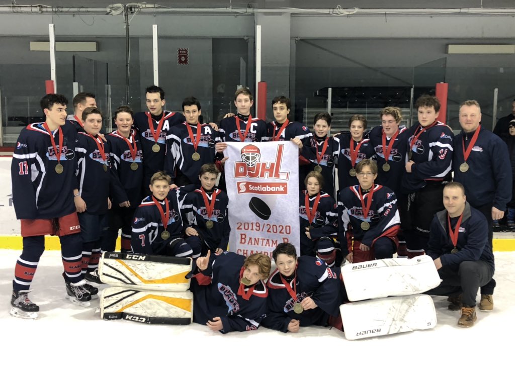 Blades_BantamB's tweet photo. Took a shootout, but the Blades took home the GOLD! Tyler Martin with the only goal in the shootout, and Erik Haas stones all 3 Pacers shooters! These 2 shared POG honours tonight! Hats off to a Pacers team that worked hard in this series. @DJHLnews @MtPearlBlades https://t.co/XPQzEWGe9o