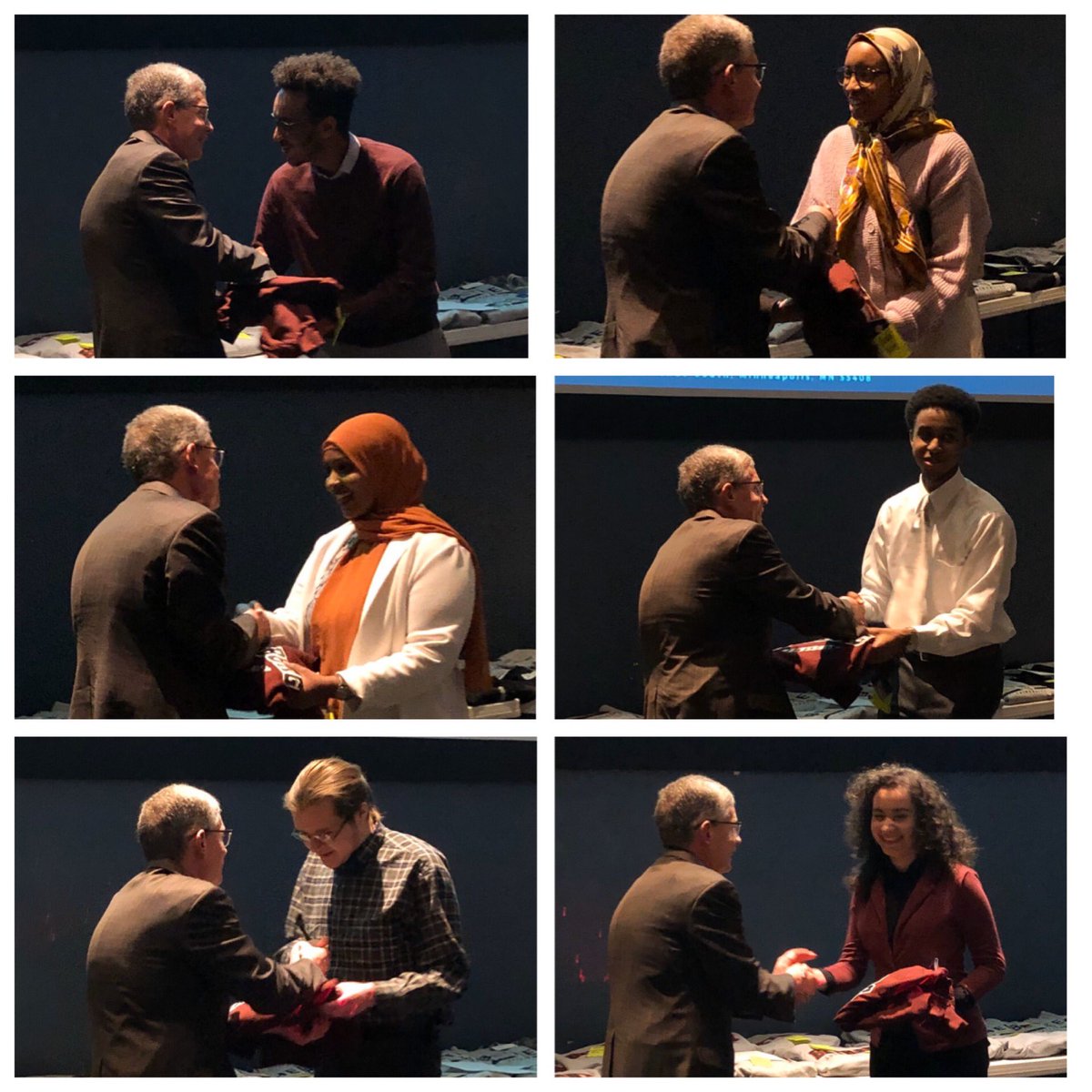 sgriesse's tweet photo. President Pribbenow congratulating our new Act Six Scholars!!! You’re an Auggie now!!! #Augsburg #ActSix https://t.co/qzjPyDBStV