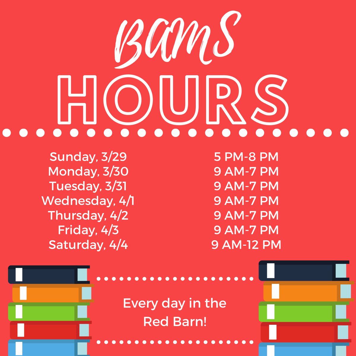 In case you were wondering exactly when BAMS is, here are the hours of the sale! We can’t wait to see you there 😊