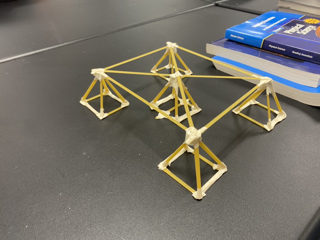 LSMscience's tweet photo. My physics students built structures out of fettuccine and masking tape to see how design impacts how much force it can withstand. Record today was 19 books. #iteachphysics #stem https://t.co/r7wBv95uYD
