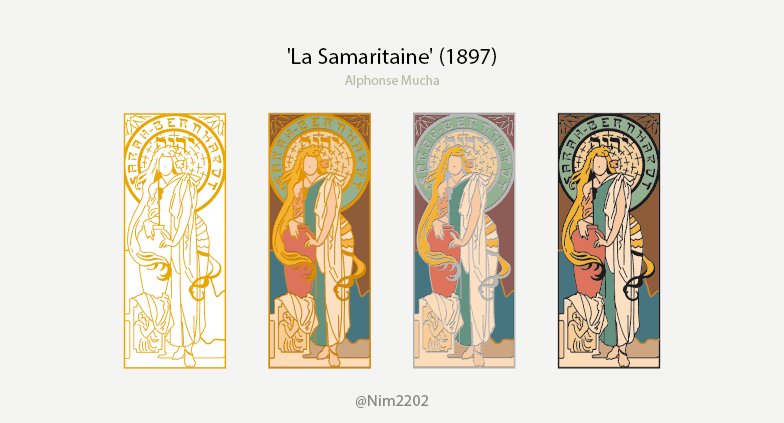 Nim2202's tweet photo. La Samaritaine(1897, 파리)
에드몽 로스탕이 사라 베르나르를 위해 쓴 연극 중 하나인 '사마리아 여인'은 여인 뒤에 위치한 히브리어문자와 구도, 무대의상이 연극의 분위기를 잘 나타내고 있습니다.

#뱃지 #명화 #알폰스무하 #AlphonseMucha #AlphonseMariaMucha #pin #pinbadge https://t.co/akjHoSvkCe