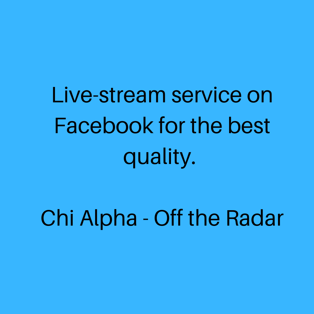 chialphaIU's tweet photo. Go to the "Chi Alpha- Off the Radar" page on Facebook to join the live stream. Starting now! Let's worship together! https://t.co/t3t8wJ0jbT
