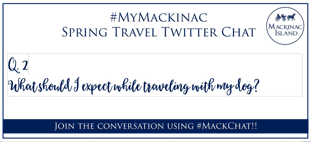 mackinacisle's tweet photo. A. 2 Mackinac Island is extremely pet friendly!  Both ferry lines and several lodging properties are entirely pet friendly in welcoming our four-legged friends.  Visit https://t.co/5q2u4W1gja for details!   🐴📱🌷 #MackChat #MyMackinac https://t.co/89tbx9426s