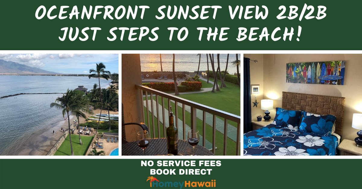 HomeyHawaii's tweet photo. Enjoy sunsets over the ocean from this two-bedroom, two-bathroom, remodeled and air-conditioned oceanfront condo at Kalepolepo Beach, Maui. The condo is an excellent choice for families, couples https://t.co/Y05cWFCJ4I #BookDirect #VacationRentals #kamaolesands #BeachVacation https://t.co/3KFuJggN5S