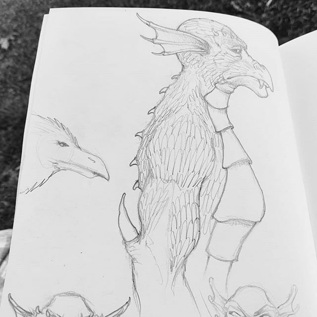 LanceMacCarty's tweet photo. Dragonborn design fun. Another drink and draw with @jenic0rn and @araneapush. Thanks for coming out folks!

#dungeonsanddragons #dnd #pathfinder #dragon #dragonborn #sketchbook #sketch #pencildrawing #fantasyart #fantasy https://t.co/s7r7NrqCAz https://t.co/gzkMOha9PN