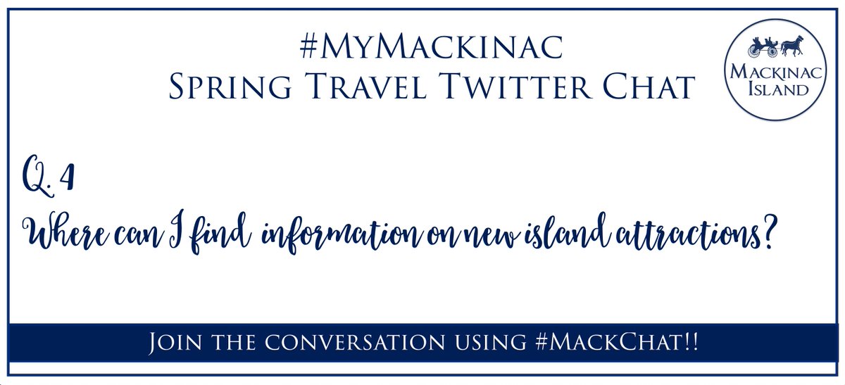 mackinacisle's tweet photo. A. 4  There's plenty NEW for all of YOU on Mackinac in 2020.  Visit https://t.co/5q2u4W1gja, be sure to follow our social channels and of course make certain to stop by our information booth on Main Street upon arrival this spring!   🐴📱🌷
 #MackChat #MyMackinac https://t.co/ydEXOTGDFi