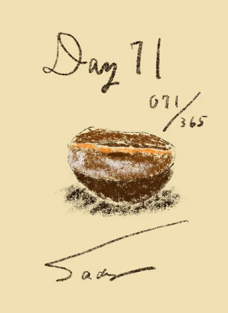 Day71コーヒー豆昨日は、3回もコーヒーをいれた。好きなものということで、コーヒー豆。大きさがよくわからない絵になった。何かが挟んであるパンみたいにもみえる。豆のひび割れてるところのニュアンスが出なかった。【071/365】#日刊ラッキーズ#5分の習慣#毎日9時更新 