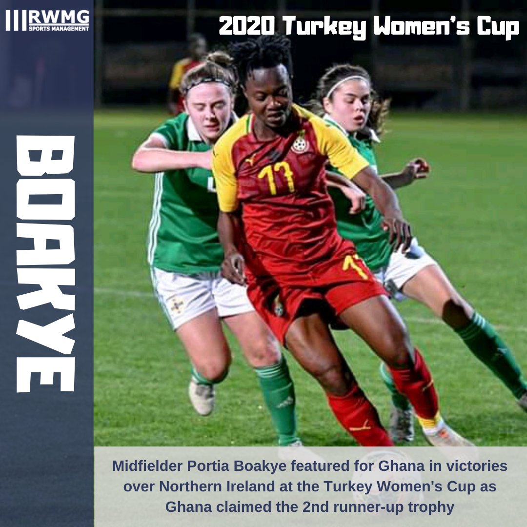RWMGSports's tweet photo. 2020 Turkey Women's Cup

Congratulations to both @PortiaBoakye17 and @AdubeaPrincella on their starring roles for Ghana at the competition, claiming a 2nd runner-up prize.

@AmaPele10 also featured, scoring twice in a win over Kenya. @NeverlandMGMT

#RWMGSports https://t.co/tovujnuDSB