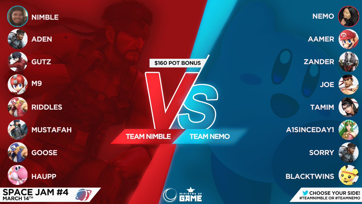 EclipseEsports0's tweet photo. The teams for the #TeamNimble VS #TeamNemo Crew Battle have been decided! We have also added a $160 POT BONUS!

Streamed live at Space Jam #4 this Saturday, March 14th!
https://t.co/3YXqPQxOc9

Registration closes Friday 
https://t.co/5XFrNJPwr1 https://t.co/YKvsZLfITE
