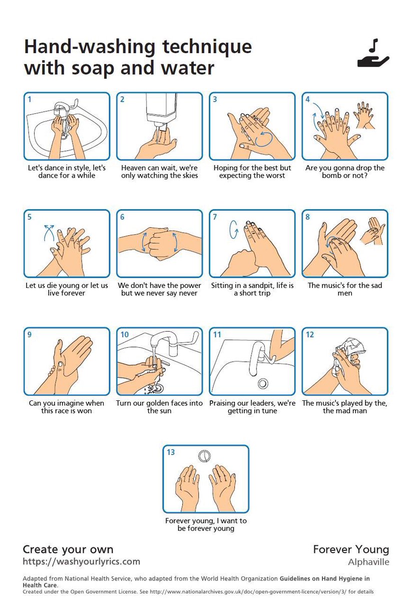 This is fun!  🖐 🤚 
Generate hand washing infographics based on your favourite song lyrics!

By William Gibson <a href="/neoncloth/">@fishdarn</a> 
Check it out: washyourlyrics.com