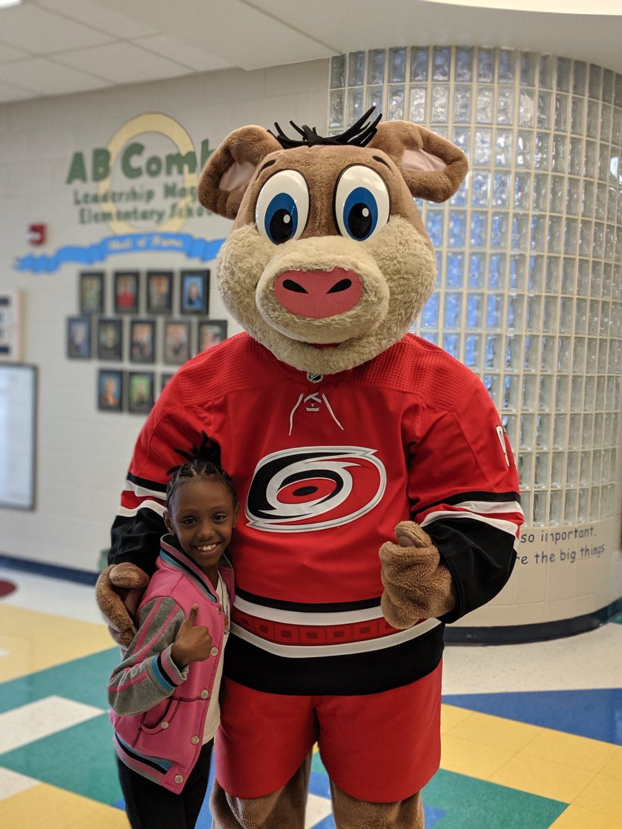 CombsCatchUp's tweet photo. Stormy with @Canes visited today to celebrate #READvolution. @WCPSSTeam @wcpssmagnets @wcpss @CentralWCPSS https://t.co/Lr272LvvHe