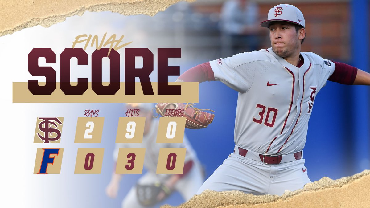FSUBaseball's tweet photo. The last unbeaten team in the country has gone down!

F | FSU 2, #1 Florida 0 https://t.co/KGIaHy1qWC