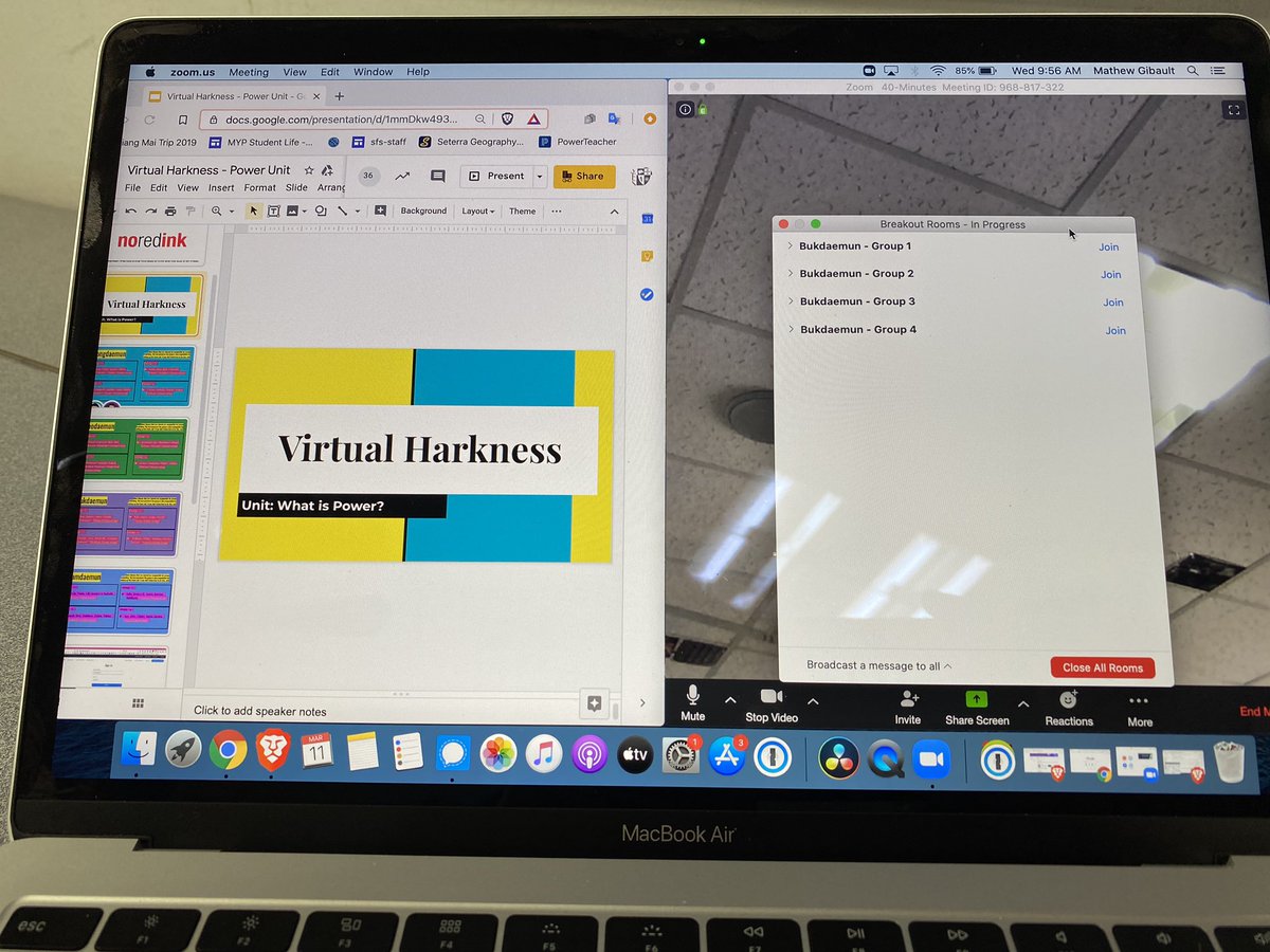 Coogs16's tweet photo. Virtual Harkness with our 8th grade students in Seoul, Korea. Breakout rooms are another great feature provided by Zoom! Kids loved talking to each other in small groups virtually! @SFS1912  @VoiceLab2 @zoom_us @PhillipsExeter https://t.co/inmu8JoN4H