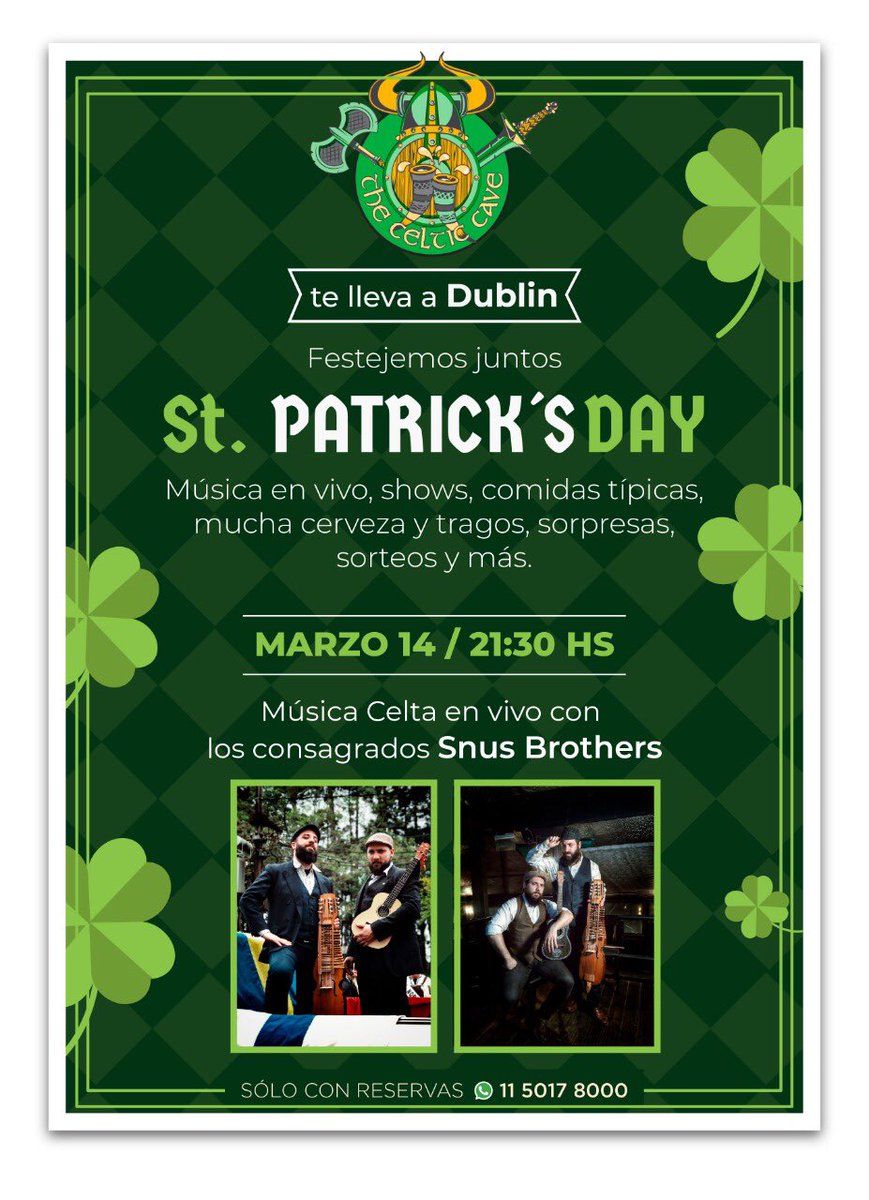 SnusBrothers's tweet photo. El sábado 14/3 tocamos en The Celtic Cave 🧔🏻🍀🧔🏻🍀 Música de Suecia🇸🇪, Noruega🇳🇴, Finlandia🇫🇮 y también de la hermosa Irlanda🇮🇪, para celebrar el mes de #SanPatricio 🎻 Una experiencia distinta e imperdible ¡Los esperamos! https://t.co/ZEeKB6k4u7