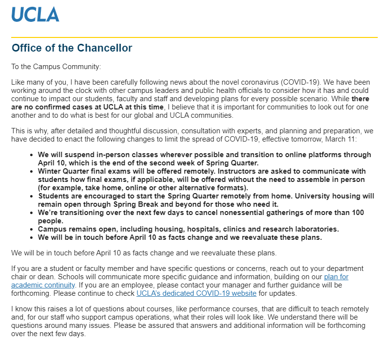 realMABarreto's tweet photo. Email today: @UCLA;s Transition to Online Instruction from @UCLAchancellor #GeneBlock https://t.co/1c0sUuimuJ