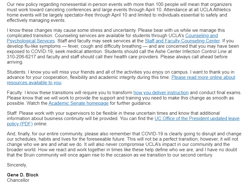 realMABarreto's tweet photo. Email today: @UCLA;s Transition to Online Instruction from @UCLAchancellor #GeneBlock https://t.co/1c0sUuimuJ