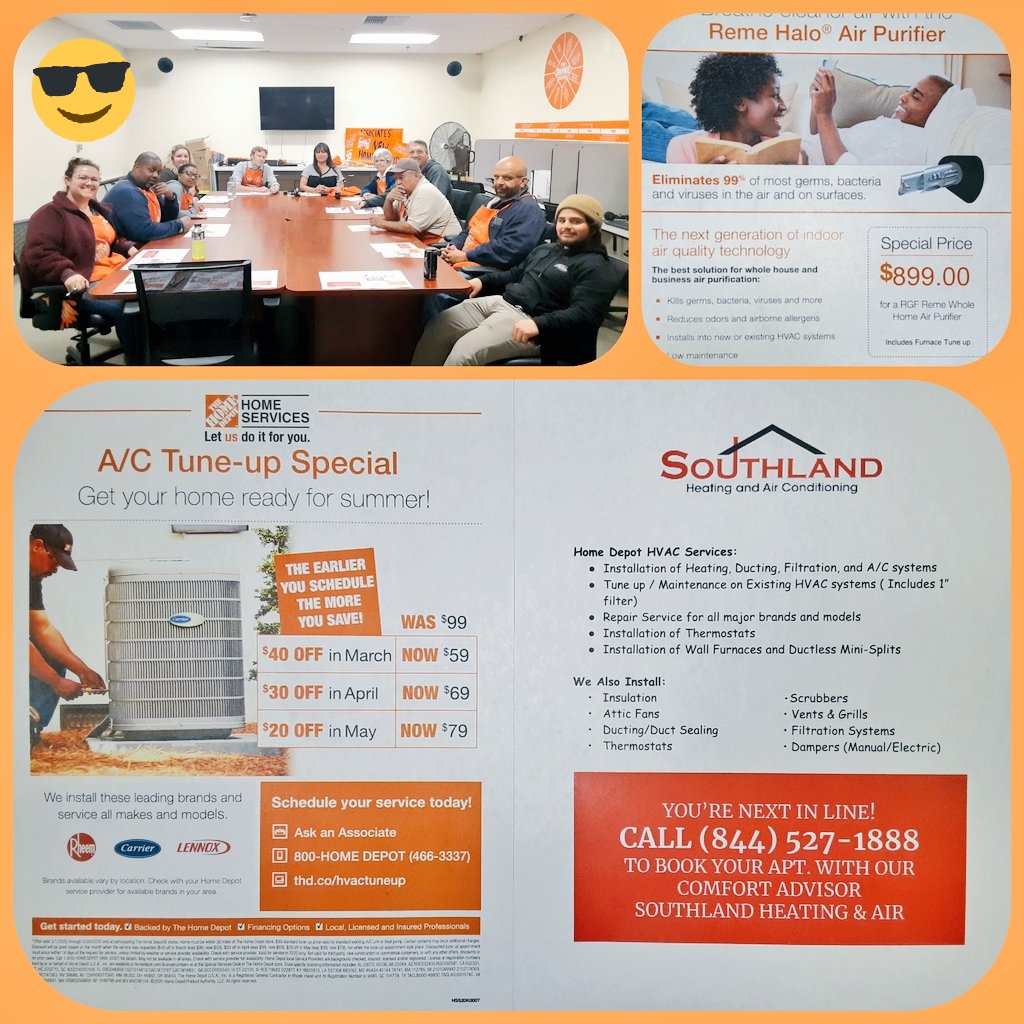 Today <a href="/HomeDepot/">The Home Depot</a> #1012 
We had a great Pk regarding our Air Filters, Current promotions, &amp; how to generate a lead. Special thanks to our new Sasm Neil for getting us a nice sized class together for training.
<a href="/AirSouthland/">Southland Heating & Air</a> <a href="/DianeLizette/">Diane Avila</a> #ThdHVAC
#ProductKnowledge
#AirQuality