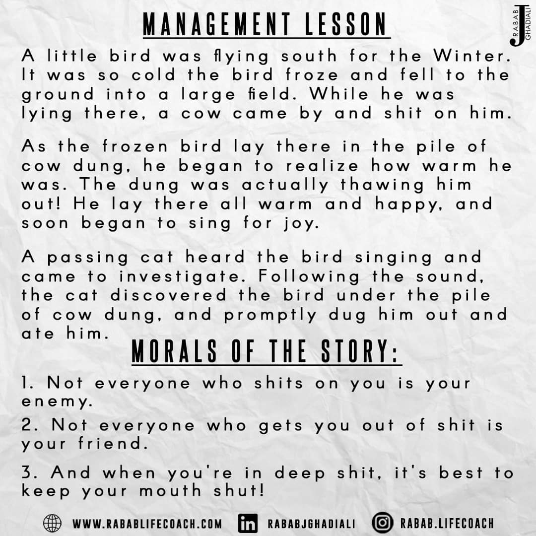 rabab_ghadiali's tweet image. Time for some management lesson. Do let me know your thoughts on this. #management #managementadvice #managementlessons #stories #storytelling #storytime #lessonslearned #managementstudies #highereducationleadership #lessons