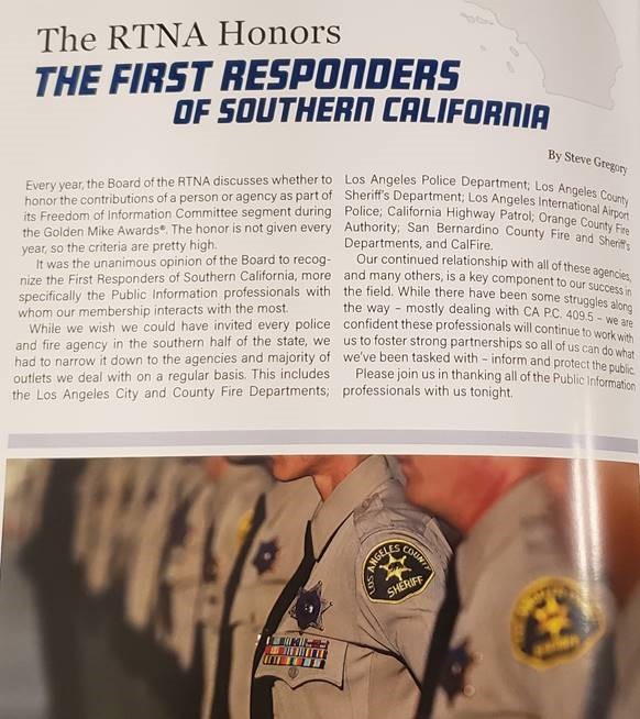 LACoSheriff_33's tweet photo. I'm very proud of @LASDHQ's Info Bureau for receiving a @RTNASoCal Freedom of Information Award for their efforts to help SoCal stay informed during fire season; more recently the #TickFire that affected @SCVSHERIFF &amp; neighboring areas. Sharing info/Transparency is a top concern. https://t.co/Nn2q5tD1AW