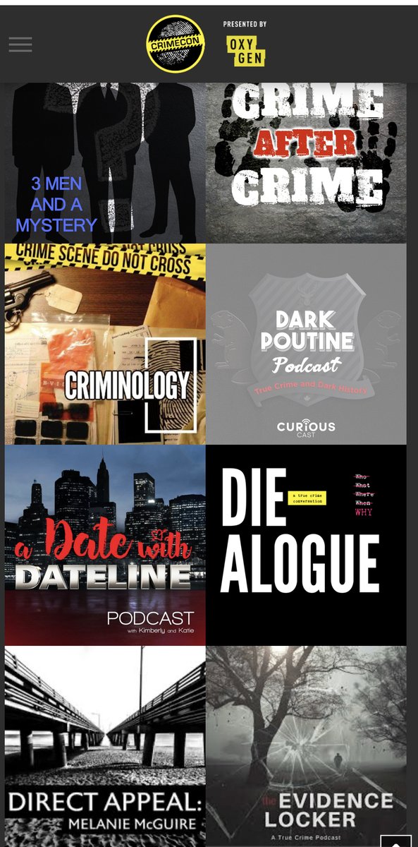 EvLockPodcast's tweet photo. Can't believe Evidence Locker will be among these great podcasters! Come say hi to us at #PodcastRow at CrimeCon in Orlando on May 1-3
**Use code EVIDENCE2020 for 10% discount**
#crimecon2020 #podernfamily #podnation #truecrime #podcasts #truecrimecommunity #oxygen https://t.co/8qKrMntszu