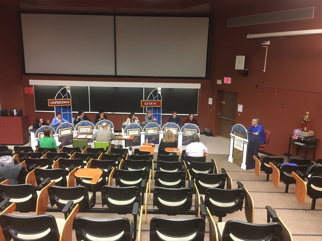 Congratulations to Cooperstown on their victory at today’s open UAC! Geneva played a competive final round but Coop persisted! Big thanks to the schools, coaches and students who make this intense &amp; fun event possible. #academicallstars #hardwork <a href="/CASSCStudy/">CASSC</a>