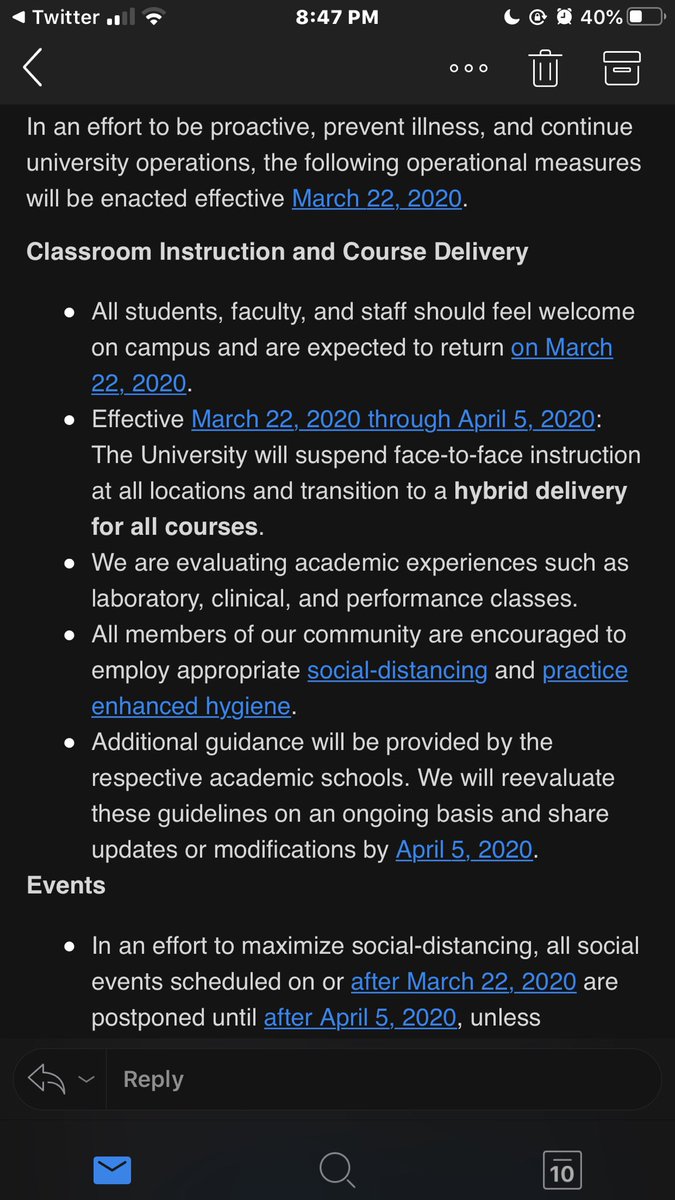 LUSGA_1897's tweet photo. Effective March 22, 2020 through April 5, 2020: The University will suspend face-to-face instruction at all locations and transition to a hybrid delivery for all courses. https://t.co/6xRcjBFVlb