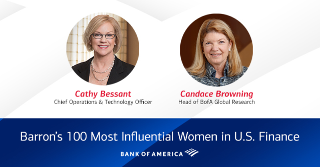 Two incredible leaders at @BofA_News were named to first-ever @barronsonline 100 Most Influential Women in U.S. Finance list. Congrats to @CathyBessant & Candace Browning! #BarronsInfluentialWomen bit.ly/38ILtjw