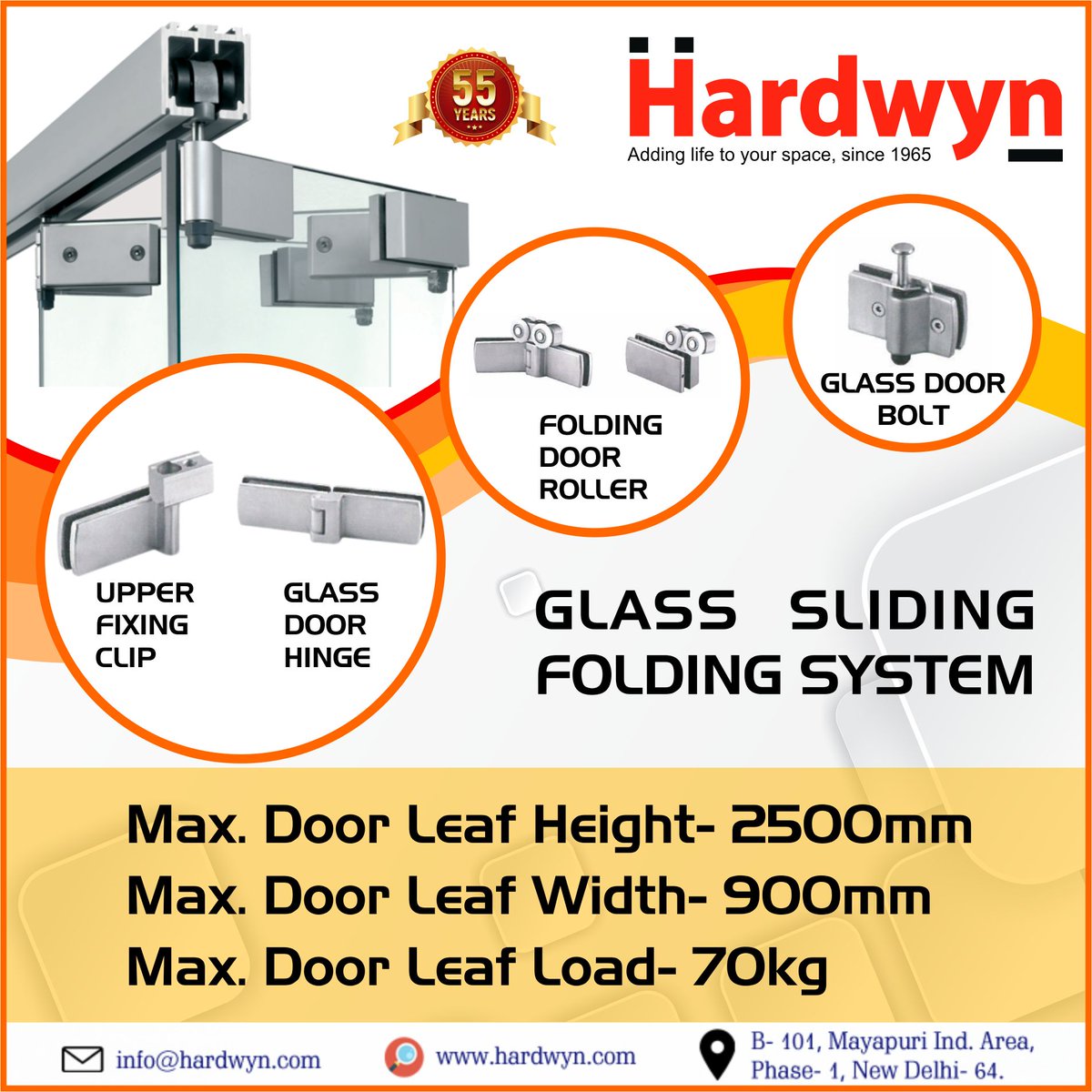 hardwynIndiaLtd's tweet image. Ideal for glass sliding folding doors, Suitable for glass doors from 10 to 12mm thick, Maximum door width: 900mm, Maximum door height: 2500mm, Maximum Weight Capacity: 70kg.

#Slidingfitting #Slidingfoldingsystem #GlassSlidingFolding #GlassFittings