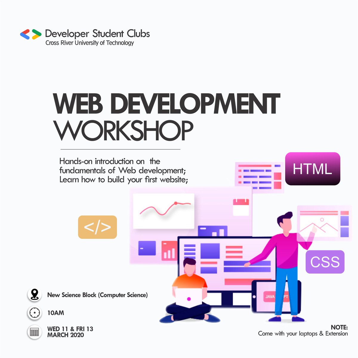 GDGoc_UNICROSS's tweet photo. Join us this Wednesday &amp; Friday
 For our Web Development class
@Kolokodess 
@auwalms 
@aniediudo 
@EricaKHanson
@Godswillokokon 
@_Winnie_fred 
@cy_uket https://t.co/6u2r2l5mJk