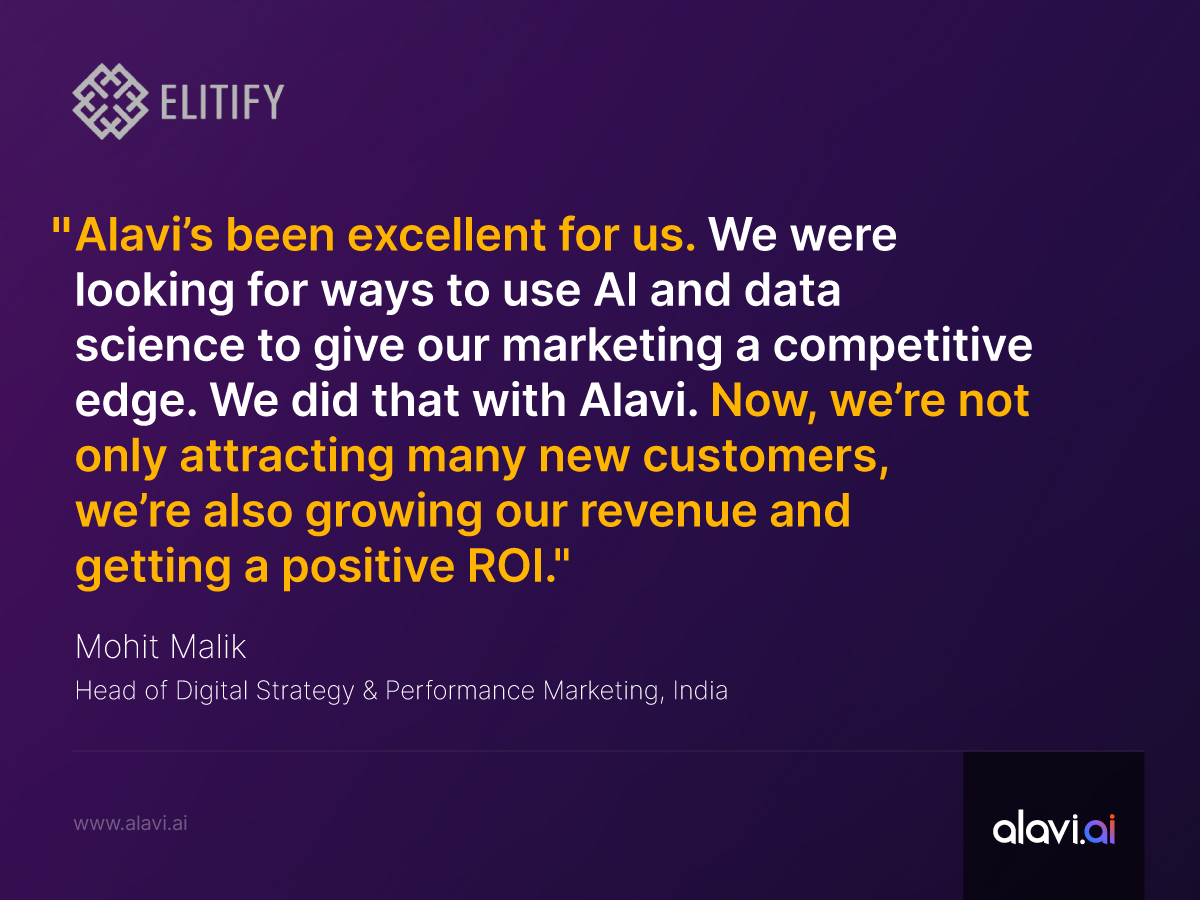 alavi_ai's tweet photo. We are thrilled that @Elitify is growing with Alavi! ๐
#MarTech #Technology #ArtificialIntelligence #Innovation #DataScience #MachineLearning #Marketing #DigitalMarketing #Online #Ecommerce #Apparel #Fashion #Retail #Asia #India #Elitify #Alavi #CustomerExperience https://t.co/a10GUXUFLH