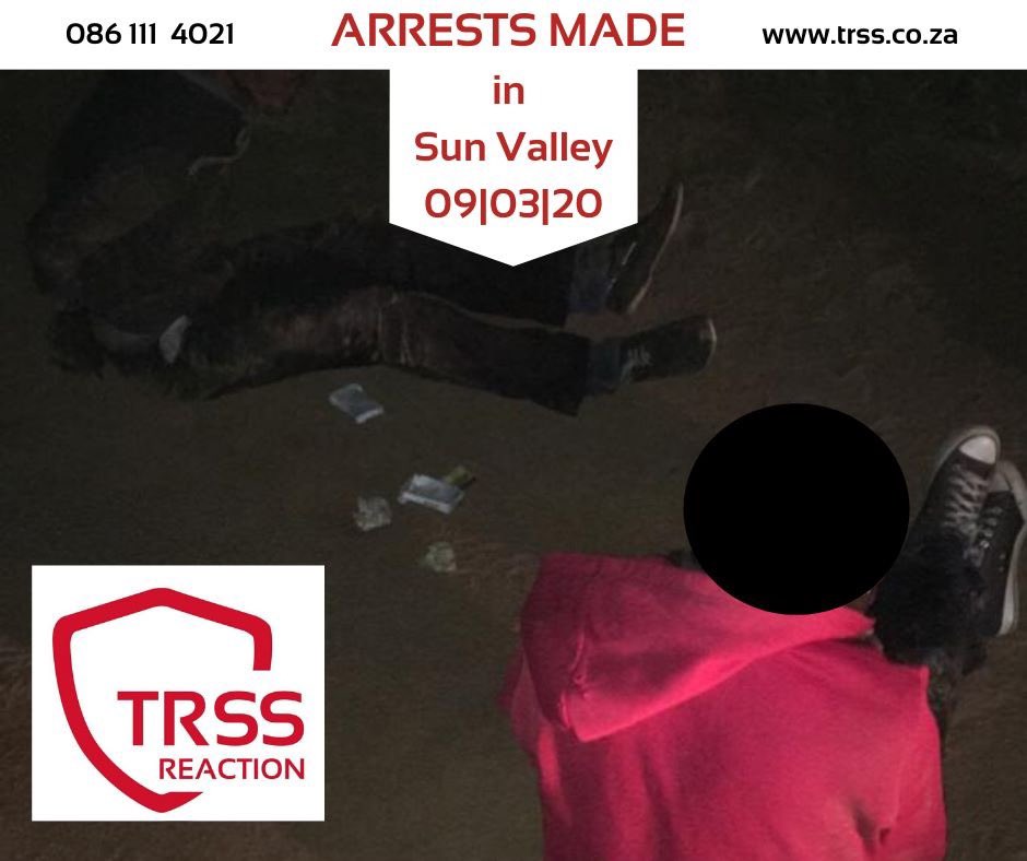 TRSSReaction's tweet photo. ❗️ARRESTS IN SUN VALLEY - 09|03|2020👌
🔥TRSS in the communities, for the communities!
Contact us for more information about our security and armed reaction services in Gauteng.
☎ 086 111 4021
🌐 https://t.co/95cBNekXUM https://t.co/XuBM84oNx4
