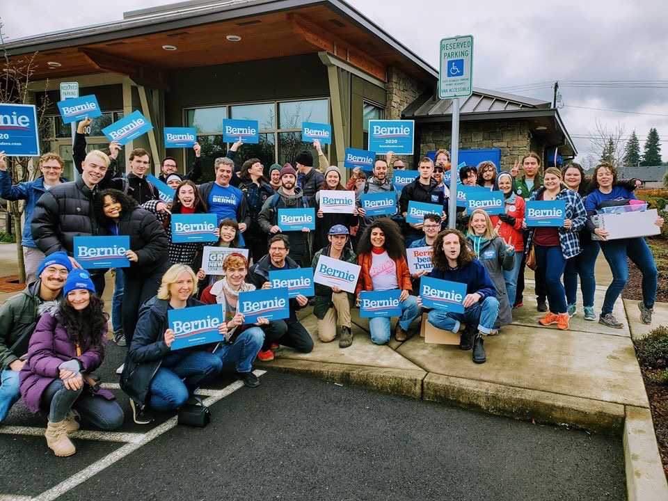 Bernie2020WA's tweet photo. Thank you to each and every Bernie 2020 Washington staff member, volunteer and supporter who has fought hard for Bernie in the Evergreen State - we couldn’t have done it without you. Let’s wait to see how the vote totals add up in the coming days. Onward. ✊🔥

#WAforBernie https://t.co/PxSFYNFCWF