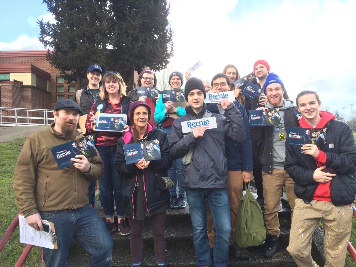 Bernie2020WA's tweet photo. Thank you to each and every Bernie 2020 Washington staff member, volunteer and supporter who has fought hard for Bernie in the Evergreen State - we couldn’t have done it without you. Let’s wait to see how the vote totals add up in the coming days. Onward. ✊🔥

#WAforBernie https://t.co/PxSFYNFCWF