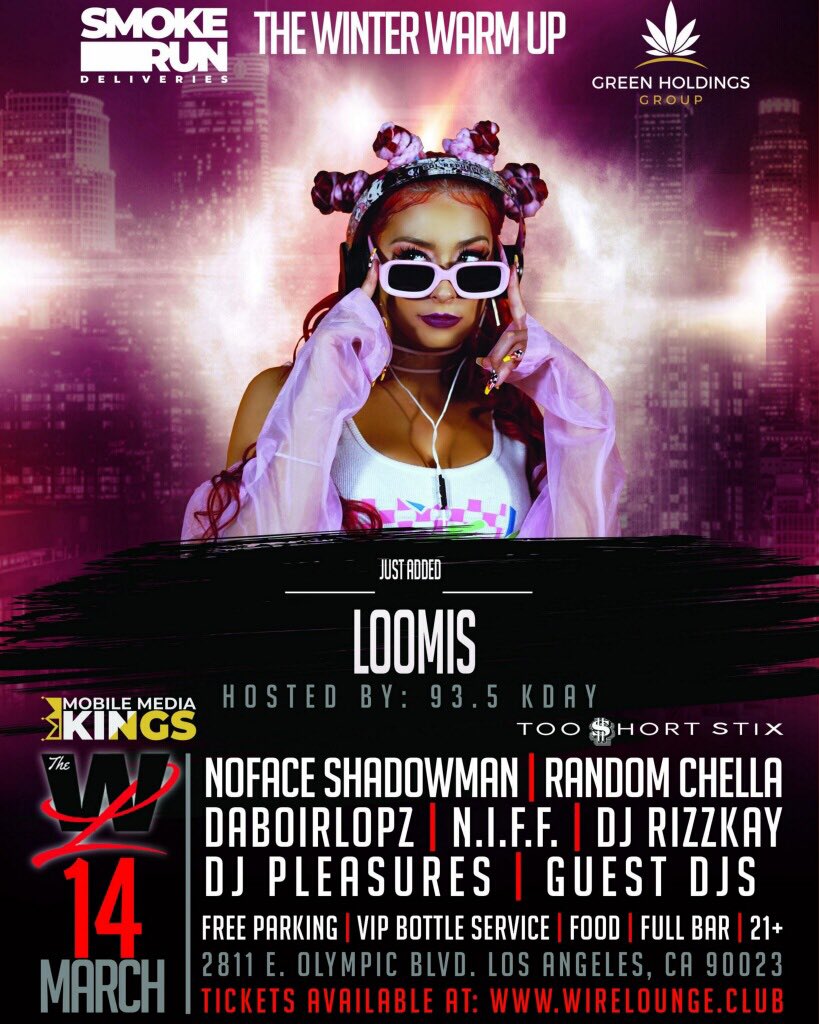 Just added the Roll up Show’s very own @loomis143 March 14 🔥🔥🔥🔥
Wirelounge.club
Hosted by <a href="/DjCarisma/">DJ Carisma</a> <a href="/Power106LA/">Power 106</a> 
<a href="/DjRizzkay/">DJRizzkay</a>  <a href="/935KDAY/">935 KDAY</a> 
<a href="/DJPleasures/">DJ Pleasures™</a> 
_____________________________________________________
#power106 #kday #winterwarmup #losangeles #la #lit