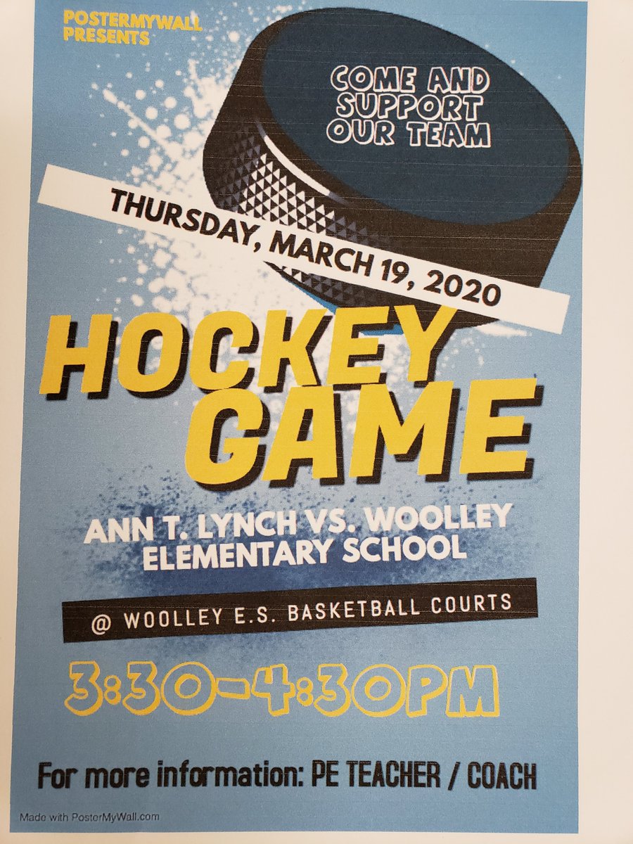 LynchSchool's tweet photo. 🏒🥅 Come cheer on our Field Hockey Team as we try to make it 2-0 against Wooley ES! @GoldenKnights  
Next Th, 3/19! https://t.co/AHpdwmWR7F