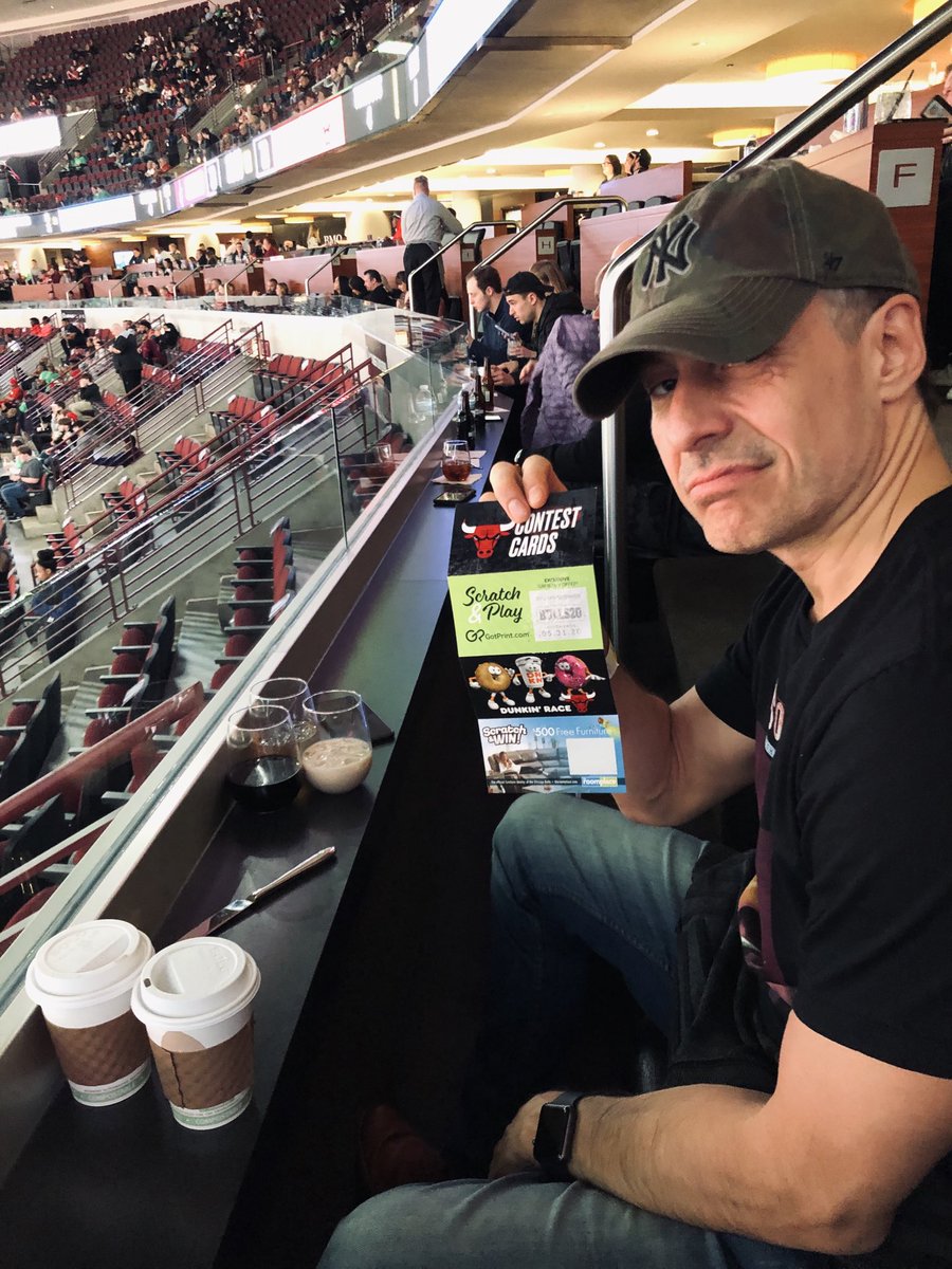 AAAAND NOW your lineup for ⁦<a href="/RussMeneve/">Russ Meneve</a>⁩ 3rd quarter. 2 #irishcoffees , A double shot ⁦<a href="/MakersMark/">Maker's Mark</a>⁩ , and a fine #Cabernet. Don’t worry his elite physical training will make sure he gets one more order in before #bulls last call. ⁦<a href="/DaveJuskow/">David Juskow</a>⁩ ⁦<a href="/Edzila/">Edward Silha</a>⁩