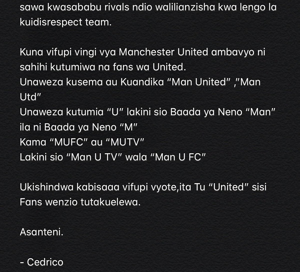 manutdtz_'s tweet photo. Sababu kubwa za kwanini sio sahihi kwa shabiki wa Manchester United kuiita timu “Man U” kama Bio inavyoeleza.

Retweet ujumbe ufike mbali.
Fans wajue 😎👇🏻 https://t.co/ZCcZwtV2r8