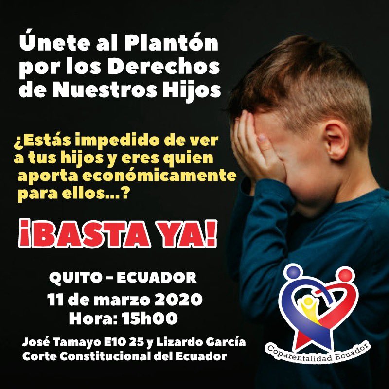 HerdarRamos's tweet photo. Este 11 de marzo 15h00 en Quito y Guayaquil.
¡Levantaremos nuestra voz, por nuestros hijos...!!!!
Plantón en #Uio
Exteriores de la @CorteConstEcu
(José Tamayo E10 25 y Lizardo García)
@coparental_ec @svillarreal72 @LuisQuendi
#PapáTambiénTeAma #GabrielRamos #RamVill https://t.co/bt5EXAeOMi