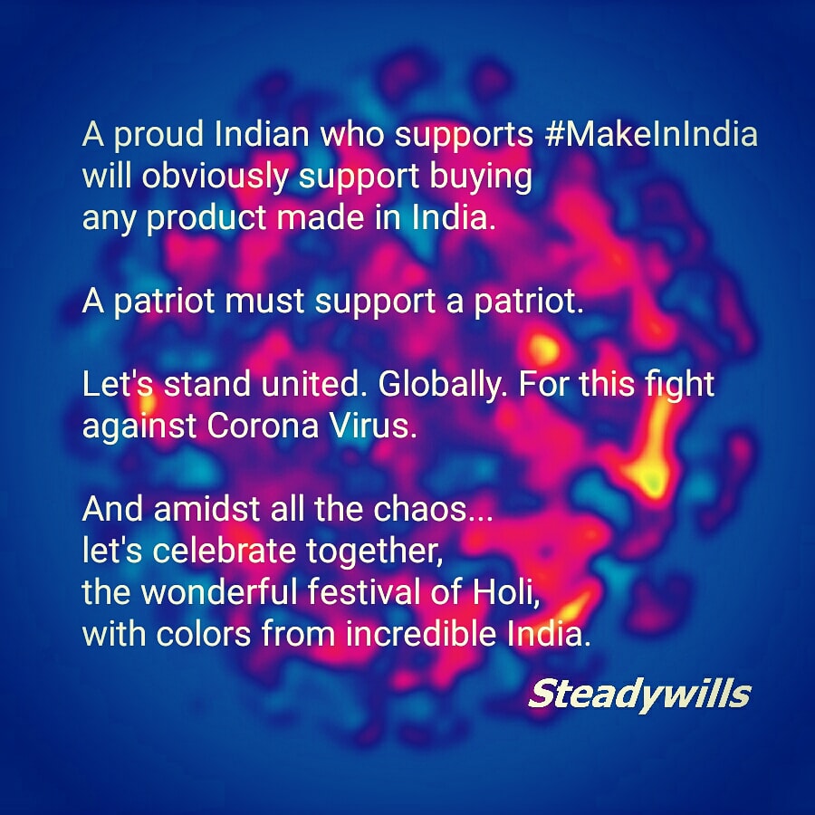 Steadywills's tweet photo. https://t.co/RajhLi7gJi

#HoliSafeKarona

Hope you all had a colorful, fun-filled, worriless and corona-free Holi.

#HappyHoli2020 #HappyHoli
#SafeHoli2020
#DaagAccheHai #DontMindTodayIsHoli
#Corona #COVID #COVID19 #CoronaVirus #WHO #WorldHealthOrganization
#IncredibleIndia https://t.co/bHUAYmc40c