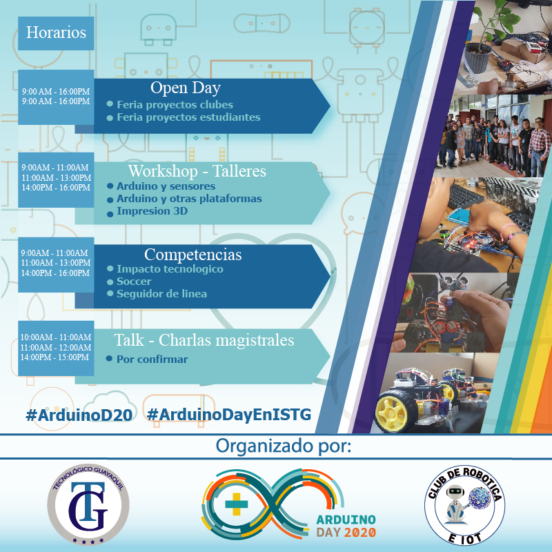 NikkiJpop's tweet photo. Jóvenes de #FPRO y #PWEB #DESO les comparto la agenda para el #ArduinoD20 que se desarrollará el sábado 21/Marzo de 9-4PM. Les invito a participar en este gran evento con sus proyecto, en pro para la #comunidadISTG.
#ArduinoDay2020 #ArduinoDayEnISTG https://t.co/Dr28gWTGC6