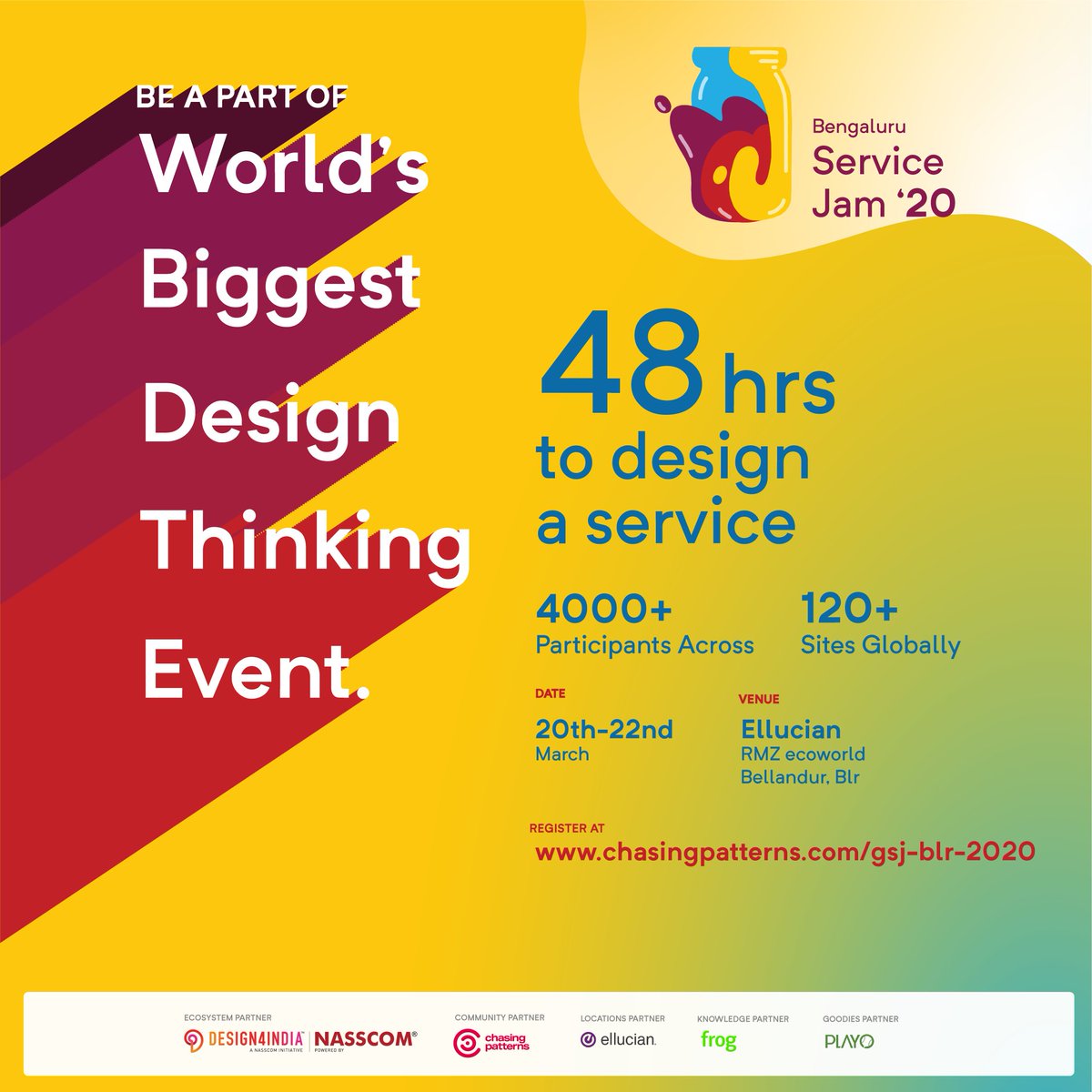 We are partnering with Global Service Jam for the largest design thinking event on service design in the world. People from diverse backgrounds will come together from across the globe during this workshop. 

Save your spot now: gsjblr.vizendesign.com