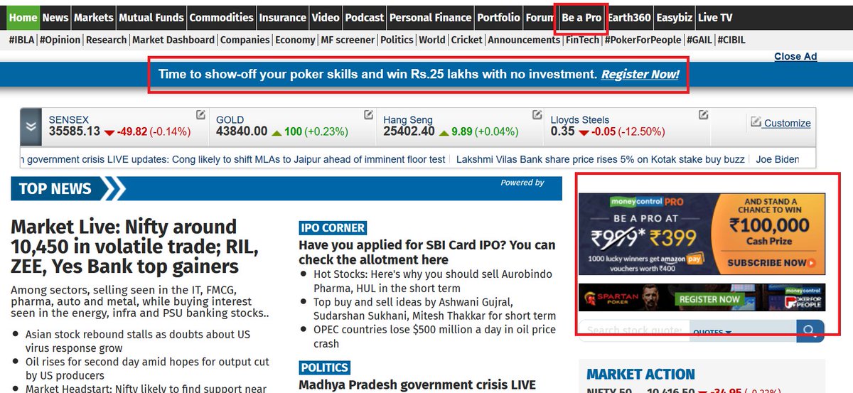 Be aware of  @moneycontrolcom 's fake  #Pro  #MCPro  #Subscription For premium acc. also portal display ads as usual, "Be a Pro" link is visible. Zero benefits, no extra info/news nothing. #StockMarket  #Stocks  #Trading  #Equity  #SwingTrading  #Nifty  #NiftyBank  #CoronaVirusIndia