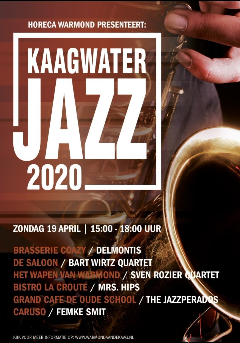19 april 2020.. Jazz in Warmond.. In iedere horecagelegenheid jazz met een drankje..#kaagwaterjazz