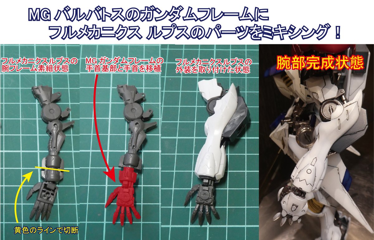 The Gundam Base 前回の仮想mgバルバトスルプスレクスに続いてmgガンダムフレームとフルメカニクス バルバトスルプスの外装パーツをミキシングして仮想mgバルバトスルプスを作っていきます 脚部は前回を踏襲しつつスネ装甲の取り付け位置を工作の段階で The Gundam Base 前回の仮想mgバルバトスルプスレクスに続いてmgガンダムフレームとフルメカニクス バルバトスルプスの外装パーツをミキシングして仮想mgバルバトスルプスを作っていきます 脚部は前回を踏襲しつつスネ装甲の取り付け位置を工作の段階で